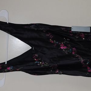 Arden B. Black silk Floral maxi dress.